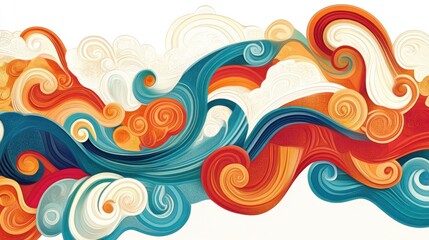 Fototapeta premium Abstract Korean background with swirling dancheong motifs in vibrant hues, inspired by temple art, isolated on white
