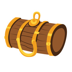 Golden chest barrel vector illustration, wooden chest containing gold treasure, pirate treasure chest clip art