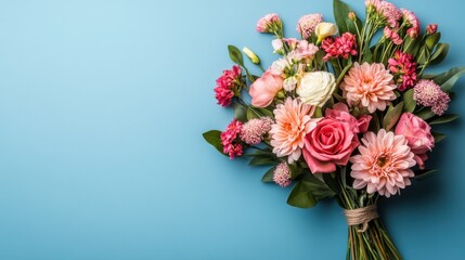 Obraz premium Beautiful Flower Bouquet on Blue Background