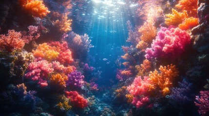 Fototapeta premium Vibrant underwater coral reef teeming with life and color.