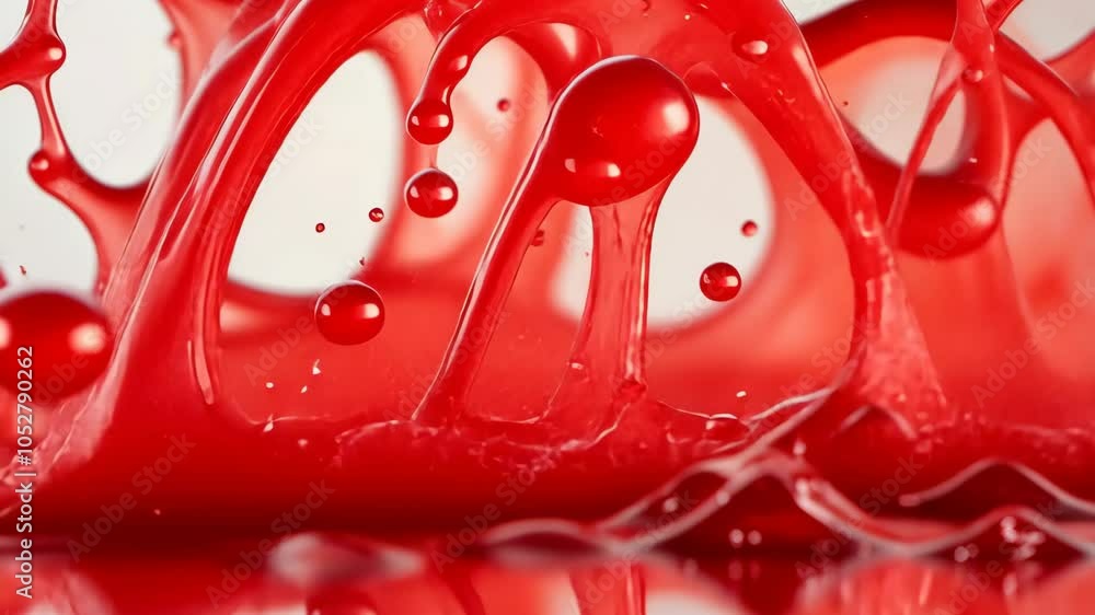 Poster red liquid splashes and creates unique patterns, capturing the energy of a single drop's impact