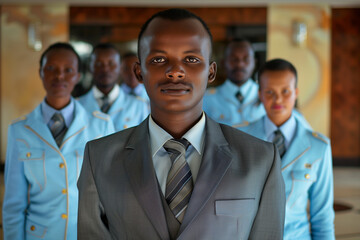 Obraz premium Photography of Ethiopia team of professional workers in a modern hotel. 