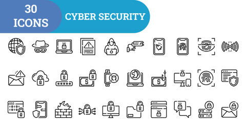 Cyber Security Icon Set With Outline Style For Illustration