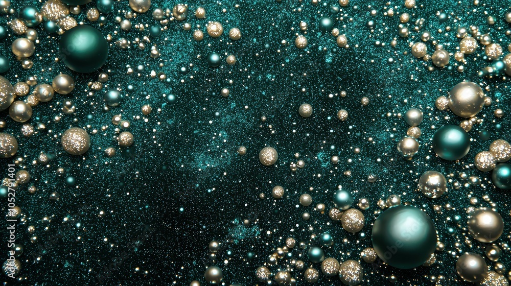 Poster elegant shimmering sphere patterns on a dark green abstract background