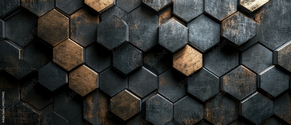 Poster artistic exploration of geometric shapes a four-taking perspective on hexagonal design aesthetics