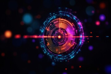 Obraz premium Futuristic digital design with colorful circular patterns and glowing lights.