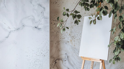 Wood easels or painting art boards with white canvas of different sizes. Artwork blank poster mockups