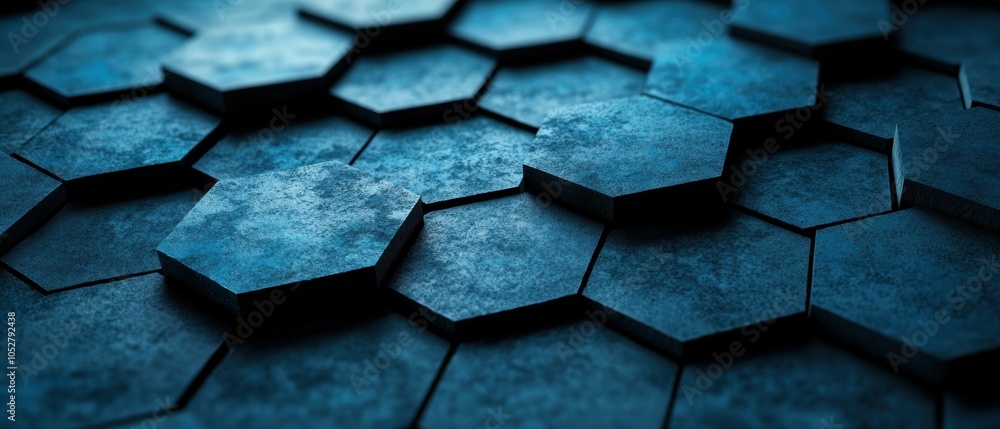 Poster fourtaking artistic representation of geometric shapes featuring unique hexagonal patterns in a text