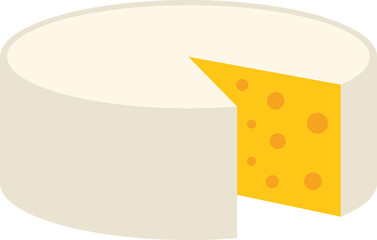 This vector illustration features a round cheese wheel with a slice cut out, perfect for representing cheese related concepts