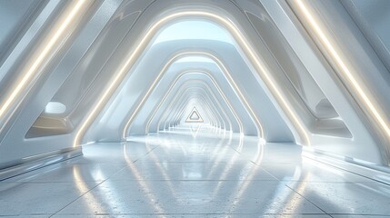 Obraz premium A futuristic corridor with sleek design and illuminated arches.
