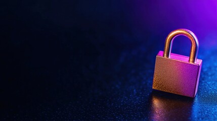 Fototapeta premium Stylish padlock on dark surface with colorful lighting effects