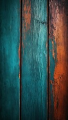 Obraz premium Weathered turquoise wood planks, Peeling paint texture, Rustic wooden background