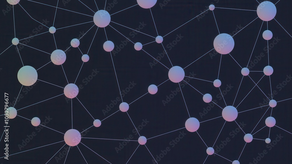 Poster abstract network illustration with colorful nodes on a dark background.