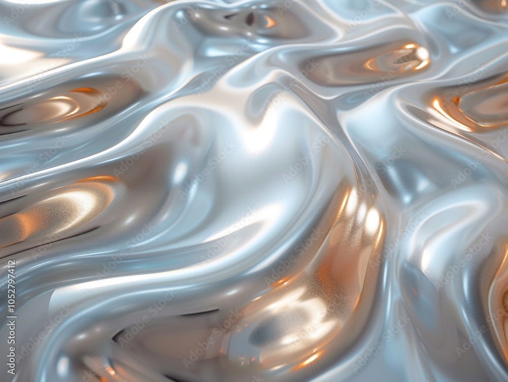 Poster a reflective, wavy metallic surface creating an abstract visual effect.