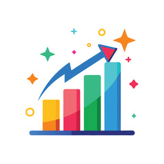 Colorful bar graph with a blue arrow pointing upwards