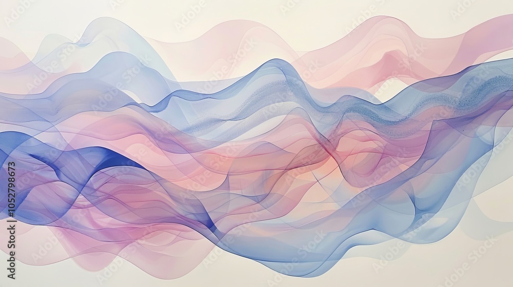 Poster this image features flowing pastel-colored waves blending into each other, creating an elegant and a
