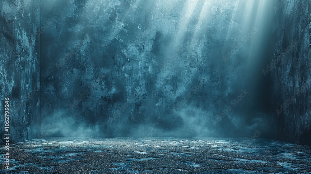 Aufkleber a serene, dimly lit space with textured walls and soft light rays creating an ethereal atmosphere.