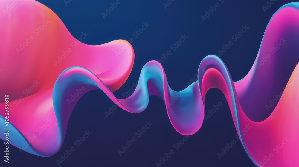 Poster colorful wave shapes creating an abstract design on a dark background.