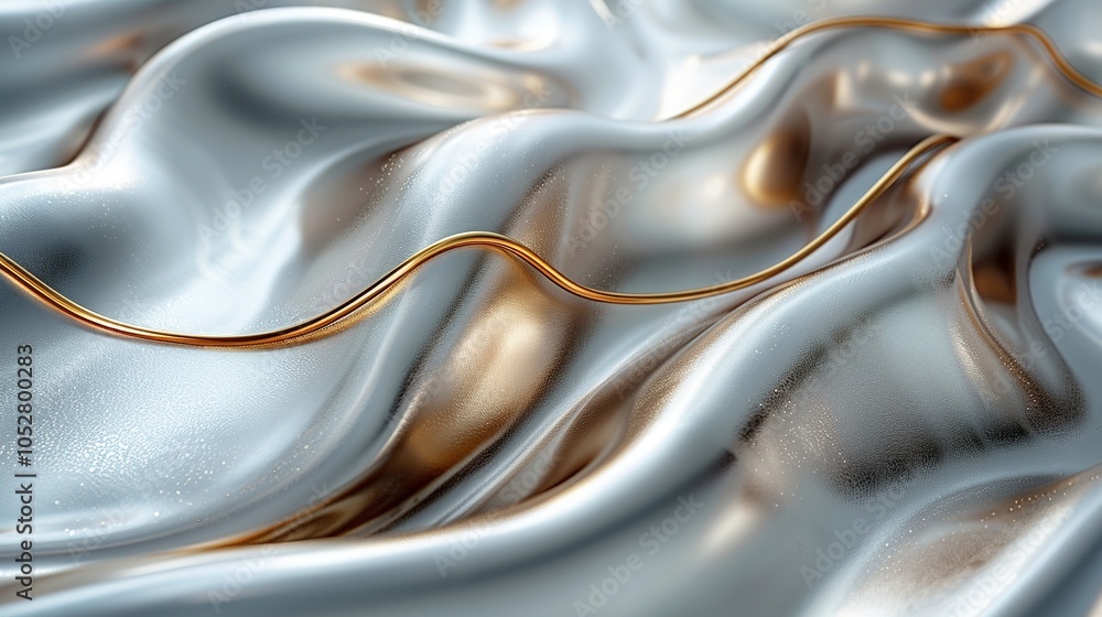 Poster a smooth, flowing fabric with a golden thread, creating an elegant and luxurious appearance.
