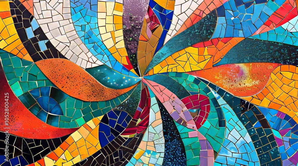 Aufkleber a stunning mosaic featuring bright colorful tiles arranged in an abstract swirl pattern, representin