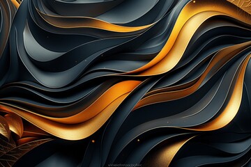 Abstract Background with Golden and Black Lines and 3D Effects