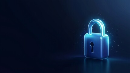 Lock, blue glow, dark background, digital security concept