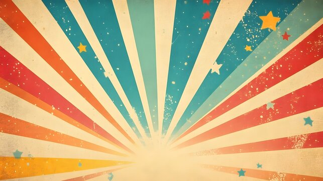 Retro Vibes and Starbursts: A blast of nostalgia in vibrant colors. Bold stripes and playful stars swirl around to create an energetic and dynamic composition.