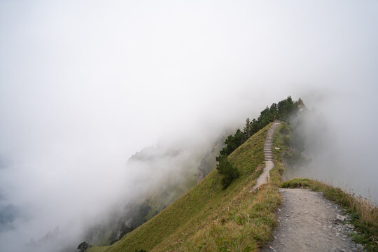Mysterious foggy trail in Stoos, Switzerland