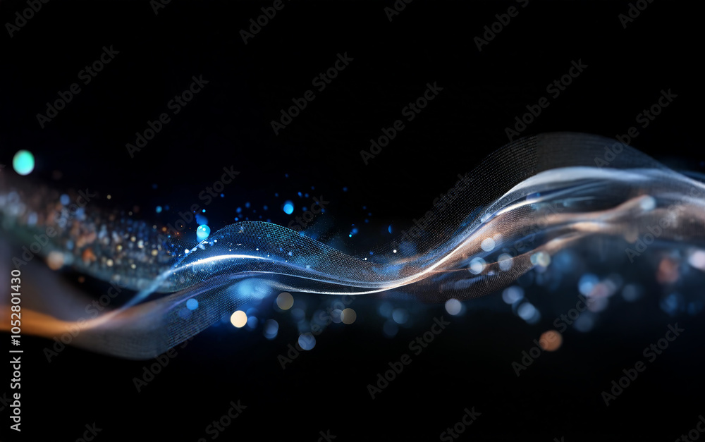 Poster an abstract image with a soft, glowing wave and bokeh effect.