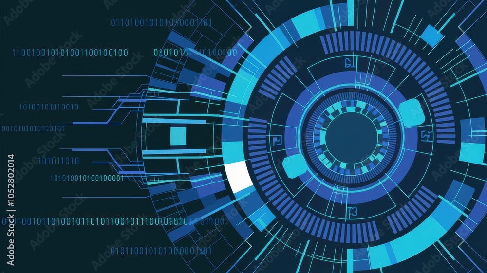 Poster futuristic digital abstract background with circular patterns and blue colors.
