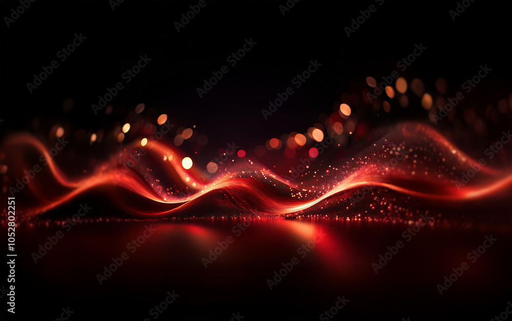 Aufkleber A glowing wave of red particles emanates from a dark background with out-of-focus lights.