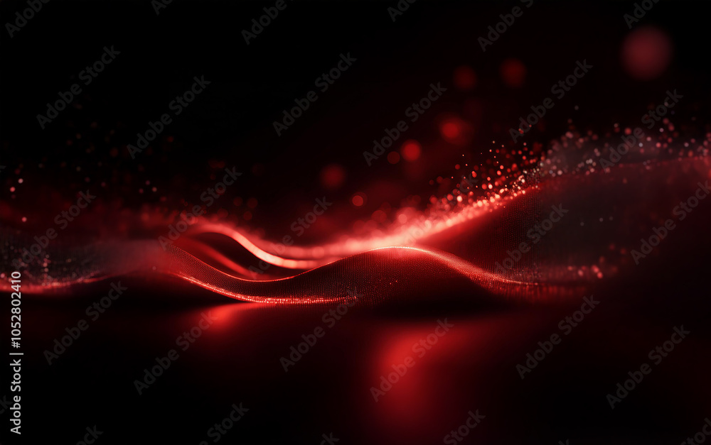 Leinwandbilder A dark, abstract background with a red, flowing wave-like shape illuminated by bright particles.