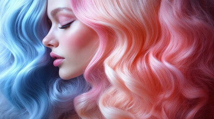 Pastel-colored hairstyle evokes tranquility in a serene portrait