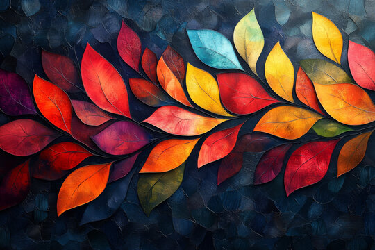 Abstract colorful leaves with a textured background