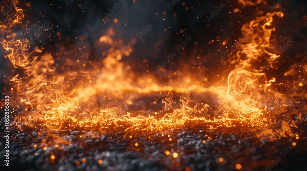 Poster abstract frame of fire and flames on black background with copy space for text or design. high quali