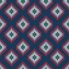 Seamless knitted background geometric square shape blue