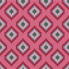 Seamless knitted background geometric square shape pink