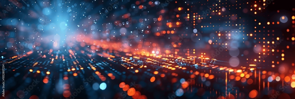 Poster futuristic digital abstract background with high speed motion blur, technology and circuit elements