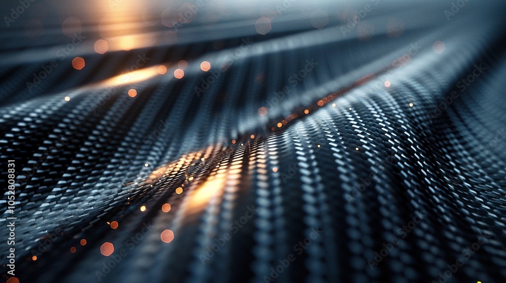 Poster abstract close-up of textured fabric with glowing particles, suggesting depth and movement.