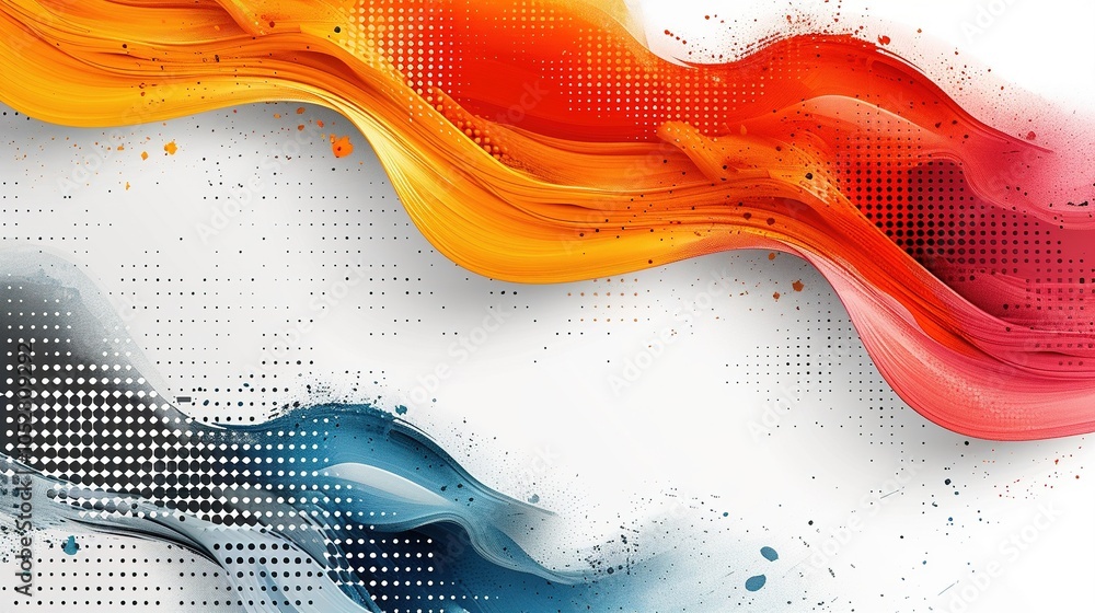 Poster Abstract design featuring colorful flowing waves and dotted patterns on a white background.