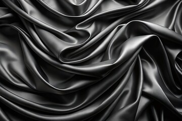 Fototapeta premium Panoramic luxury drapery fabric background with dynamic black waves