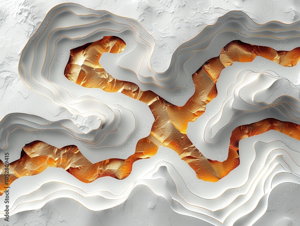 Poster abstract design featuring flowing lines and golden textures in a layered composition.