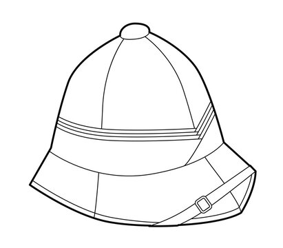 recommend clip art: Pith Helmet. Safari Explorer Head Fashion accessory cap clothing technical illustration. Vector headgear for Men, women, unisex style, flat template CAD mockup sketch outline isolated