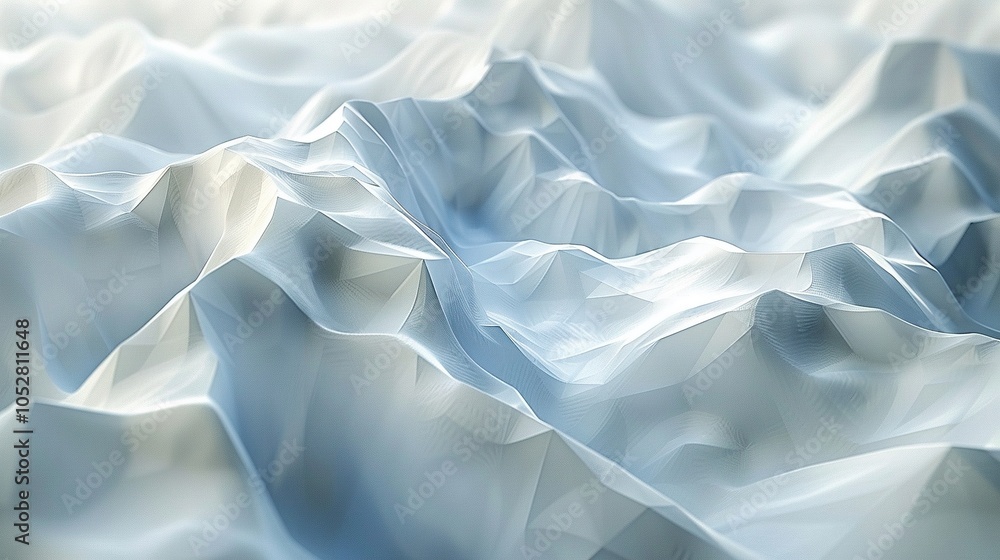 Poster abstract representation of textured, undulating terrain in soft colors.