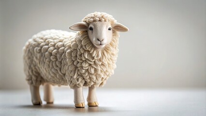 Panoramic sheep figurine on light background with selective focus
