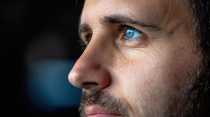 Obraz premium A young man exudes confidence with a serious expression, captivating the viewers attention with his piercing gaze.