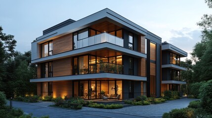 Fototapeta premium Modern architectural design of a stylish multi-story house.