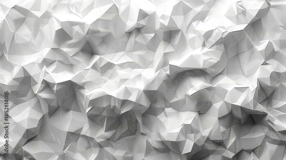 Poster abstract white low-poly texture with a crumpled surface.