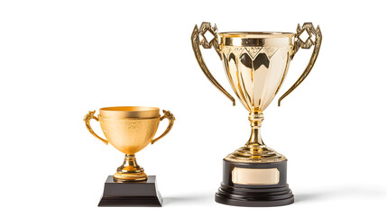 A set with a smaller cup-style trophy next to the larger golden trophy