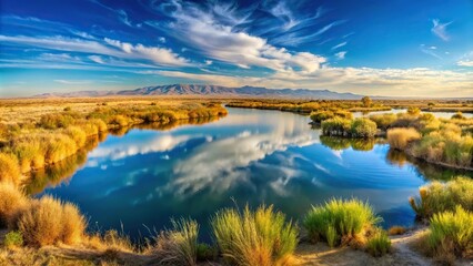 Obraz premium panoramic view from ground level at Bitter Creek National Wildlife Refuge in Kern County, California